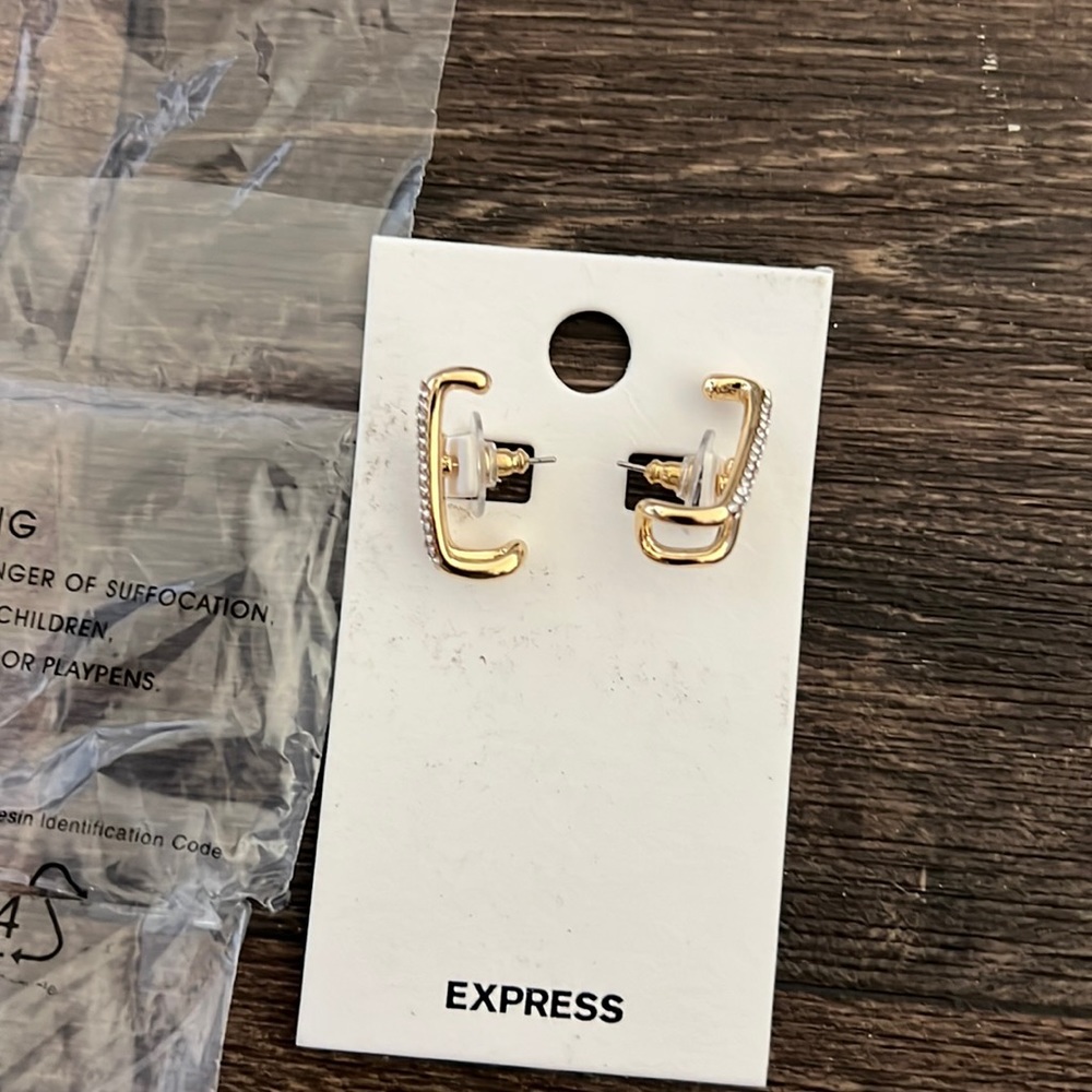 Express Gold and Clear Pavé Hinge Earrings